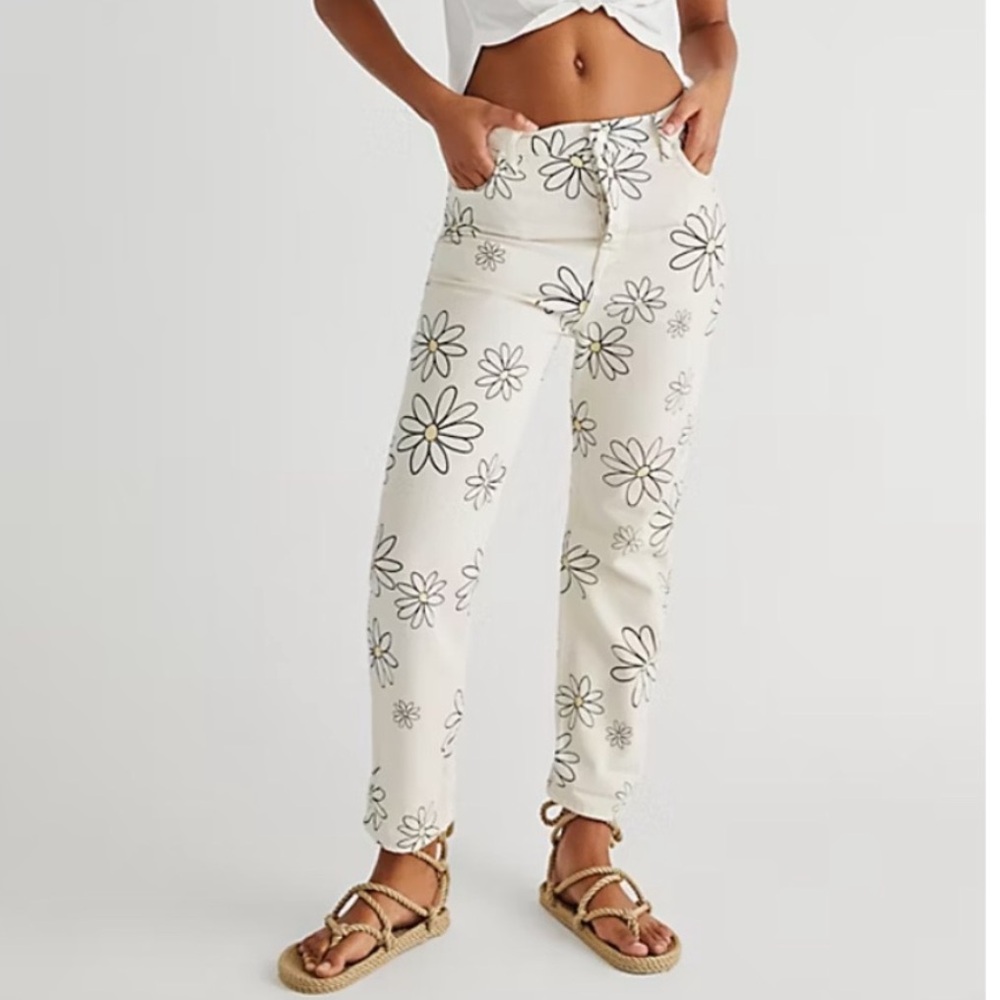 Free People Cream Floral Casual Pants